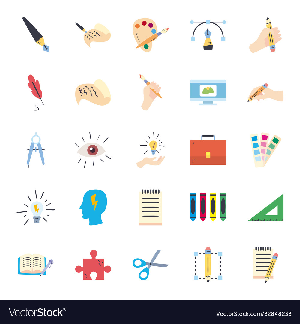 Art and design line fill style icon set