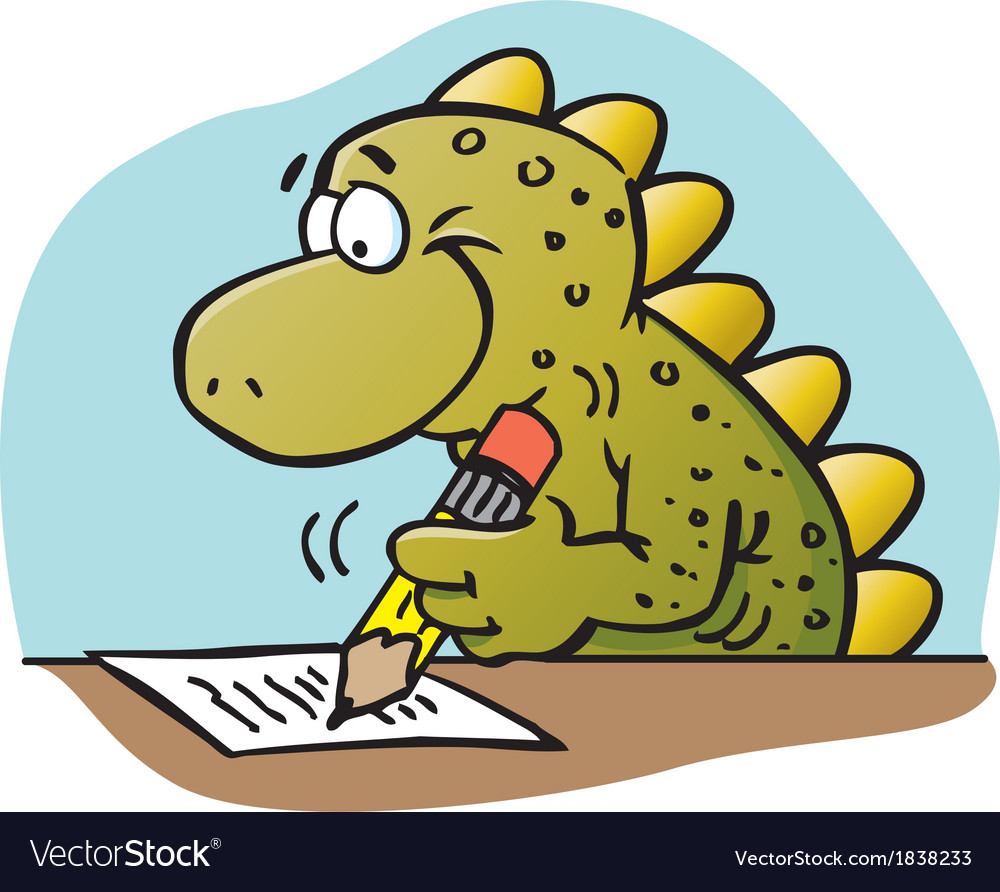 Cartoon dinosaur writing Royalty Free Vector Image