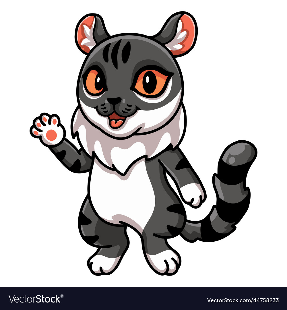 Cute american curl cat cartoon waving hand