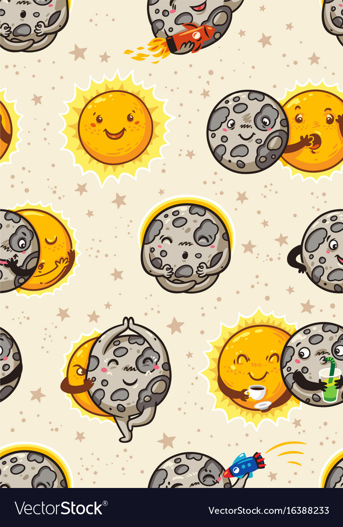 Cute moon practice of yoga solar eclipse seamless Vector Image Cute moon practice of yoga solar eclipse seamless Vector Image
