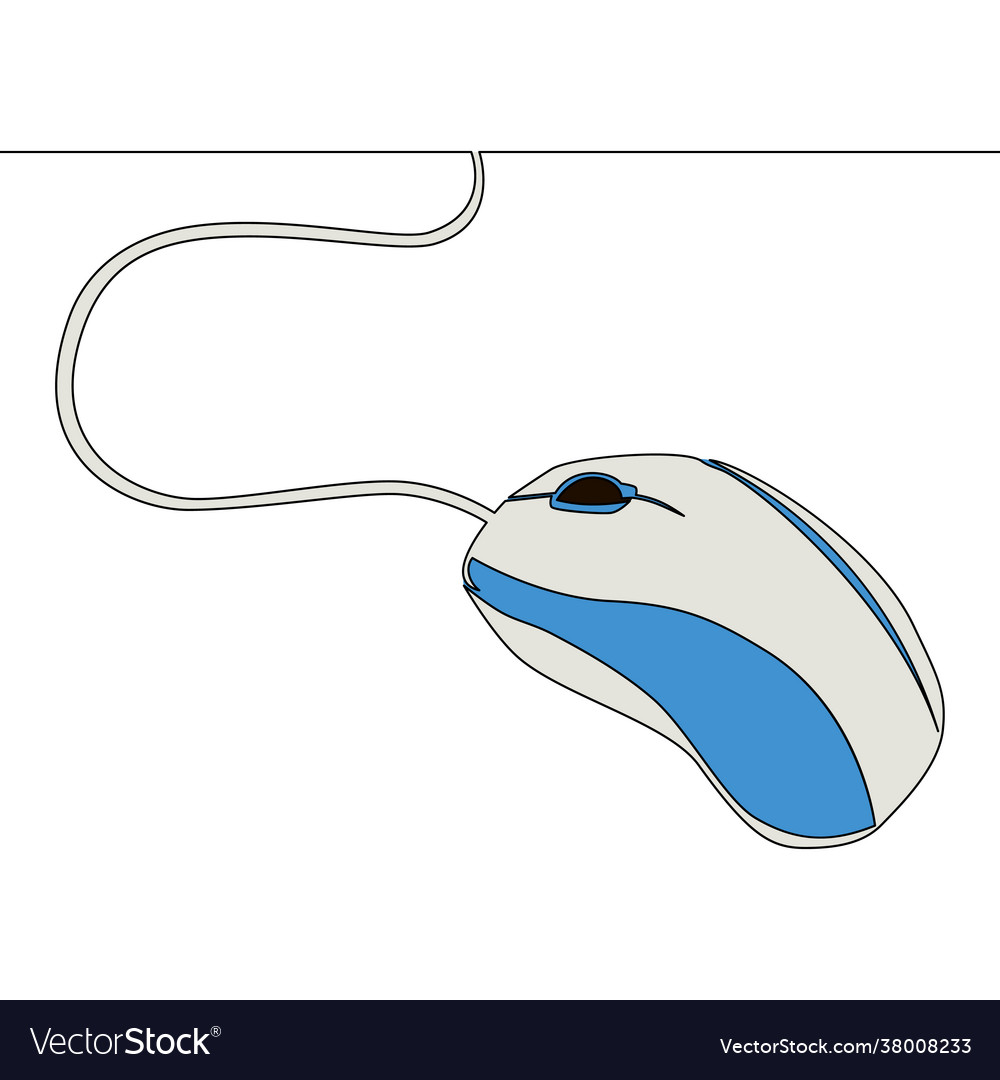 Flat continuous ine wired computer mouse concept vector image Flat continuous ine wired computer mouse concept