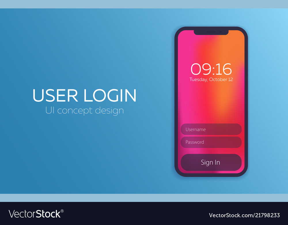 Mobile ui design concept login application vector image Mobile ui design concept login application