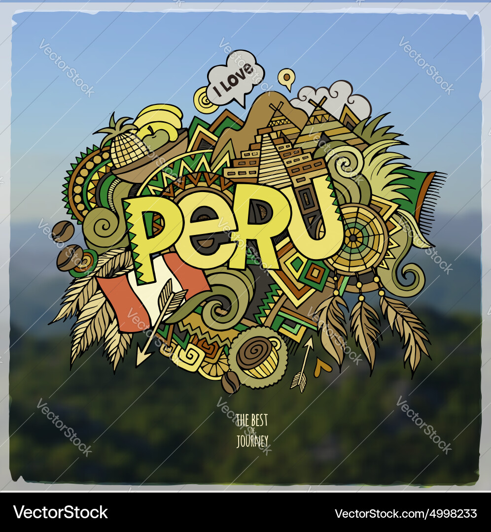 Peru hand lettering and doodles elements Vector Image