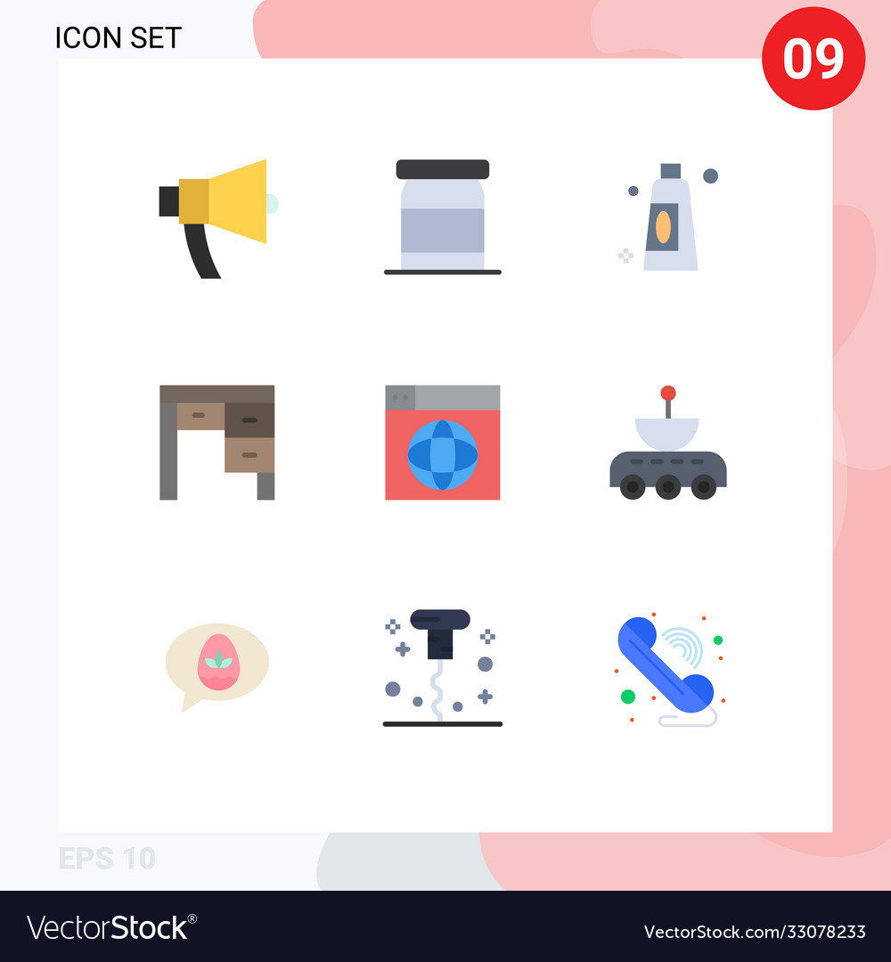 Set 9 flat colors on grid for internet web