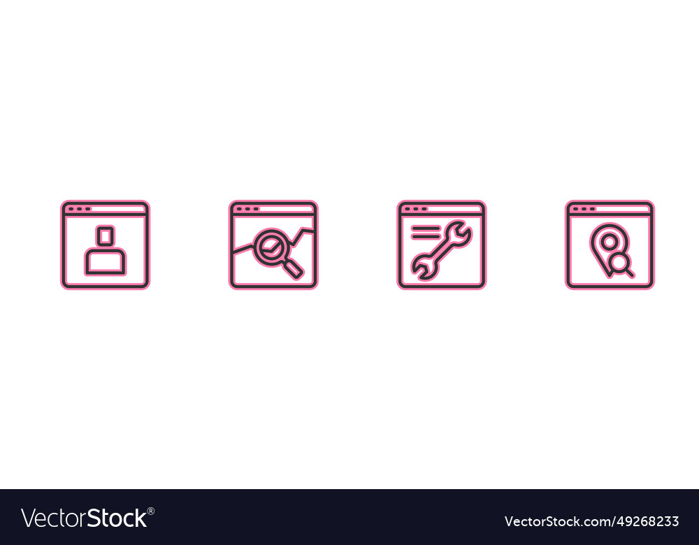 Set line create account screen browser setting vector image Set line create account screen browser setting