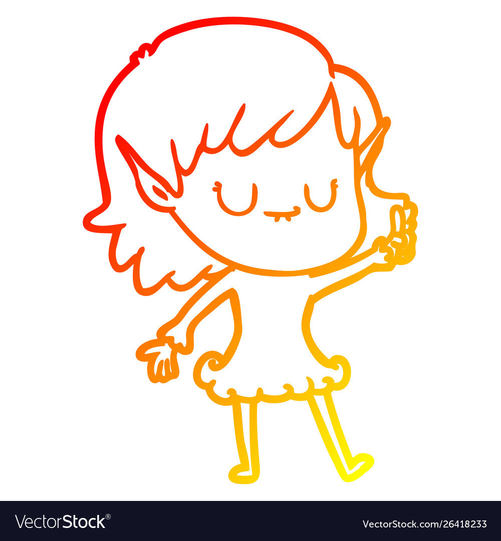 Warm gradient line drawing happy cartoon elf girl