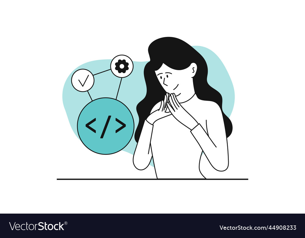 Woman developer and development source code vector image Woman developer and development source code