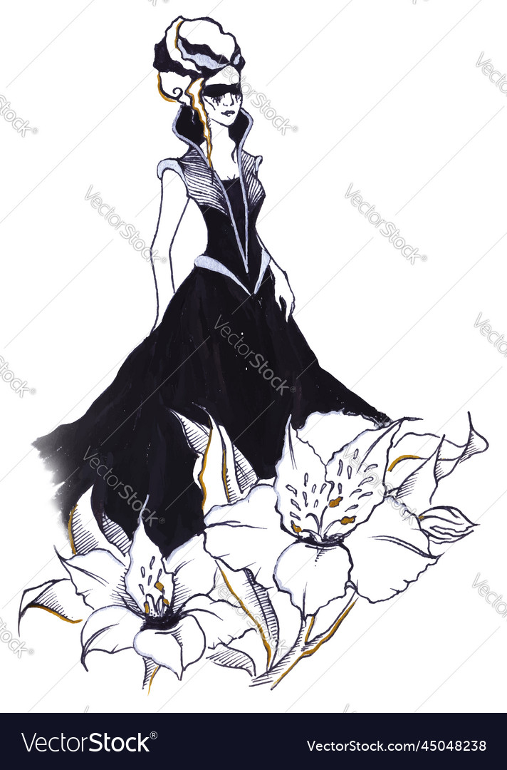 Blind girl with flowers art isolated Royalty Free Vector