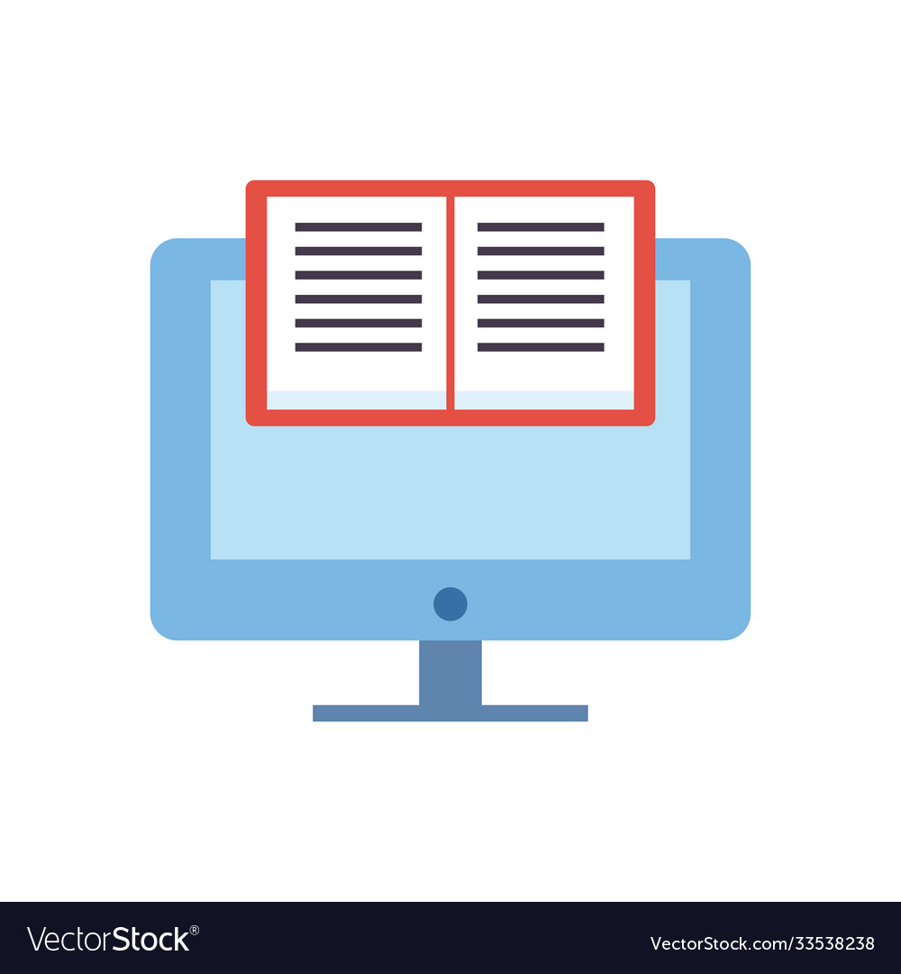 Computer with ebook flat style icon design