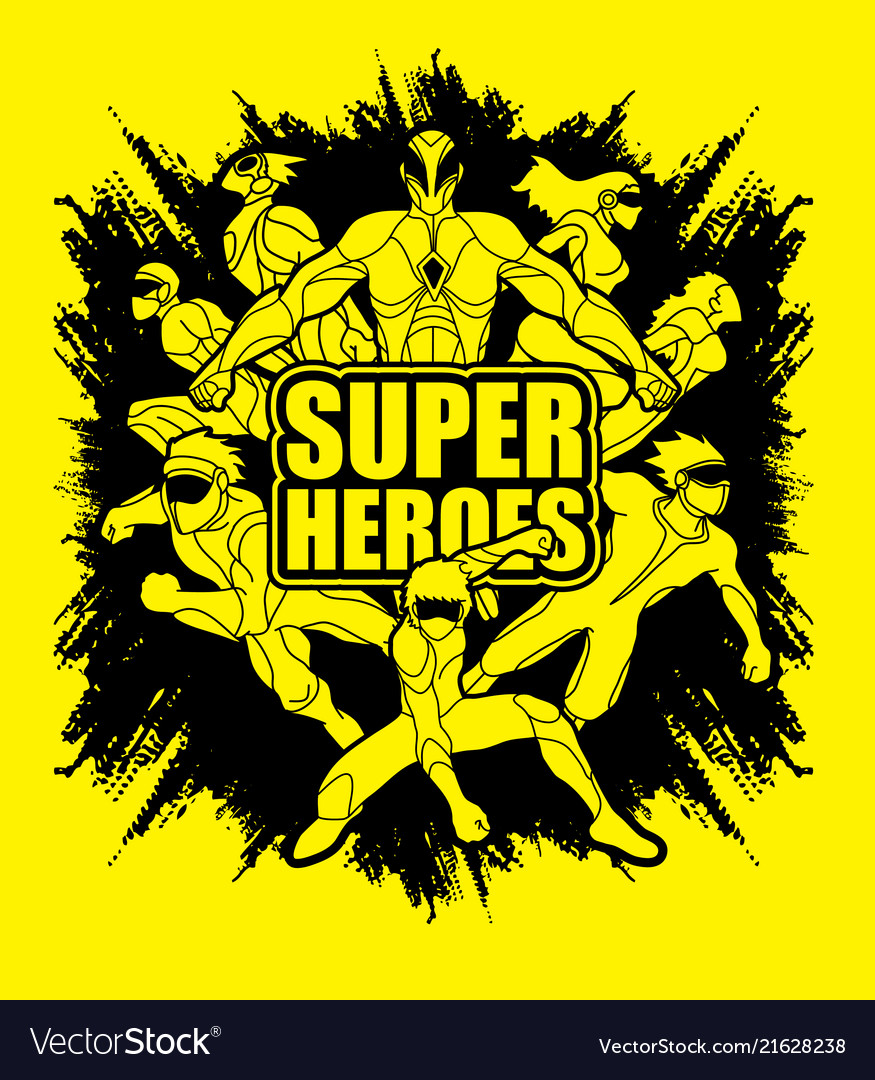 Group of super heroes action unity together team vector image Group of super heroes action unity together team