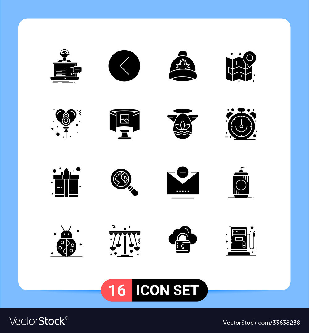 Modern set 16 solid glyphs and symbols