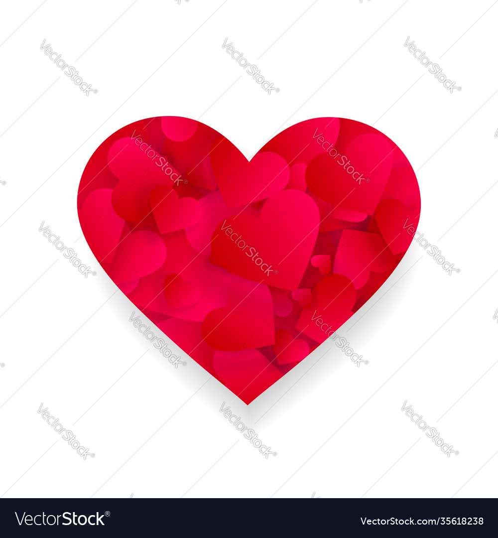 Red heart icon with petals inside 3d effect shape