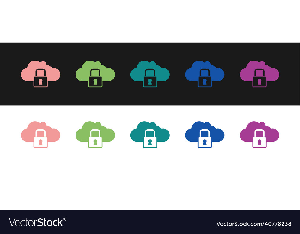 Set cloud computing lock icon isolated on black vector image Set cloud computing lock icon isolated on black