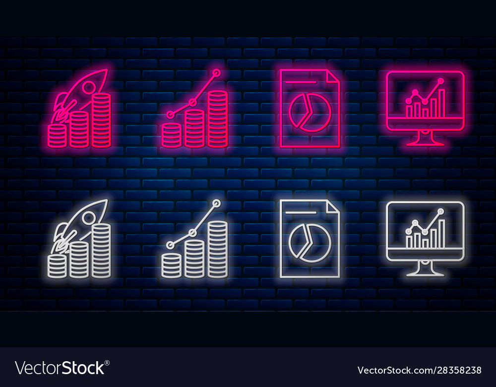 Set line pie chart infographic and coin document vector image Set line pie chart infographic and coin document