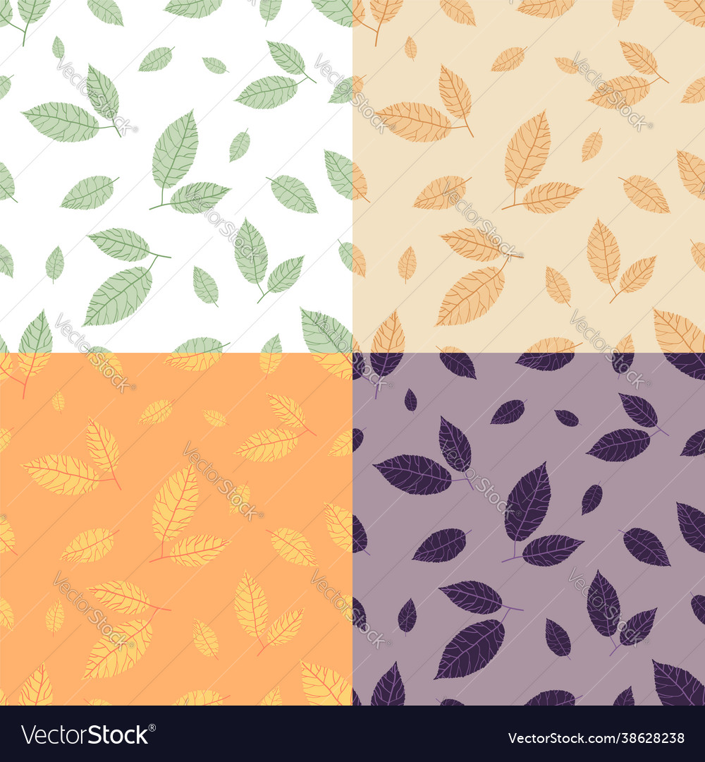 Set seamless patterns with doodle ash tree