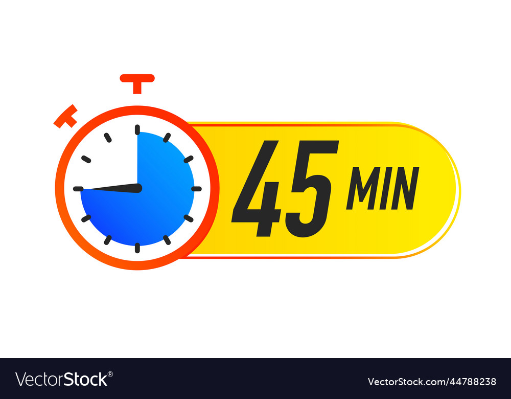 Timer icon 45 minutes colorful style vector image Timer icon 45 minutes colorful style