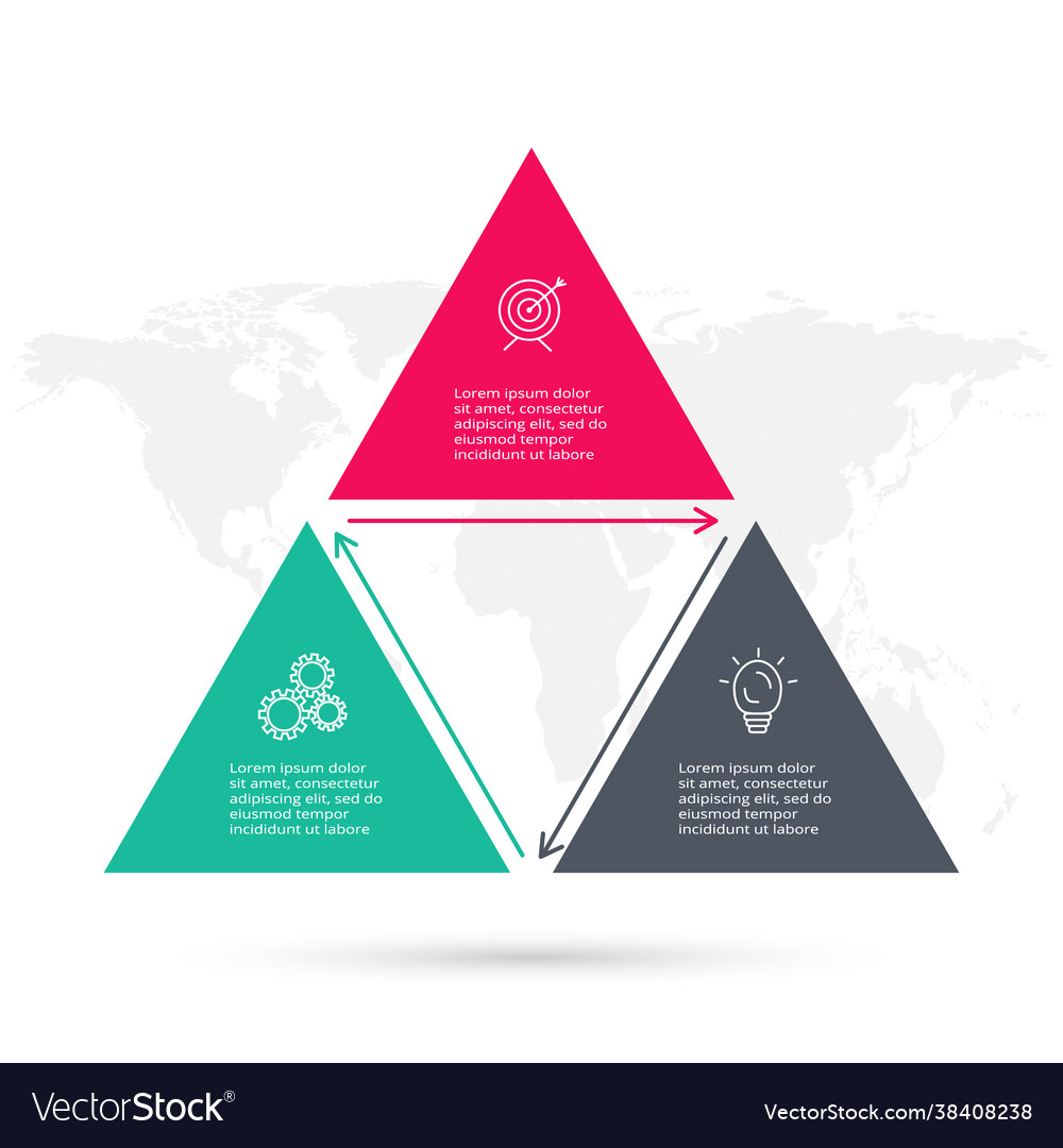 Triangular elements graph diagram with 3 steps Vector Image