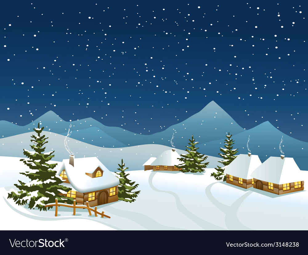 Winter rural landscape with mountains Royalty Free Vector