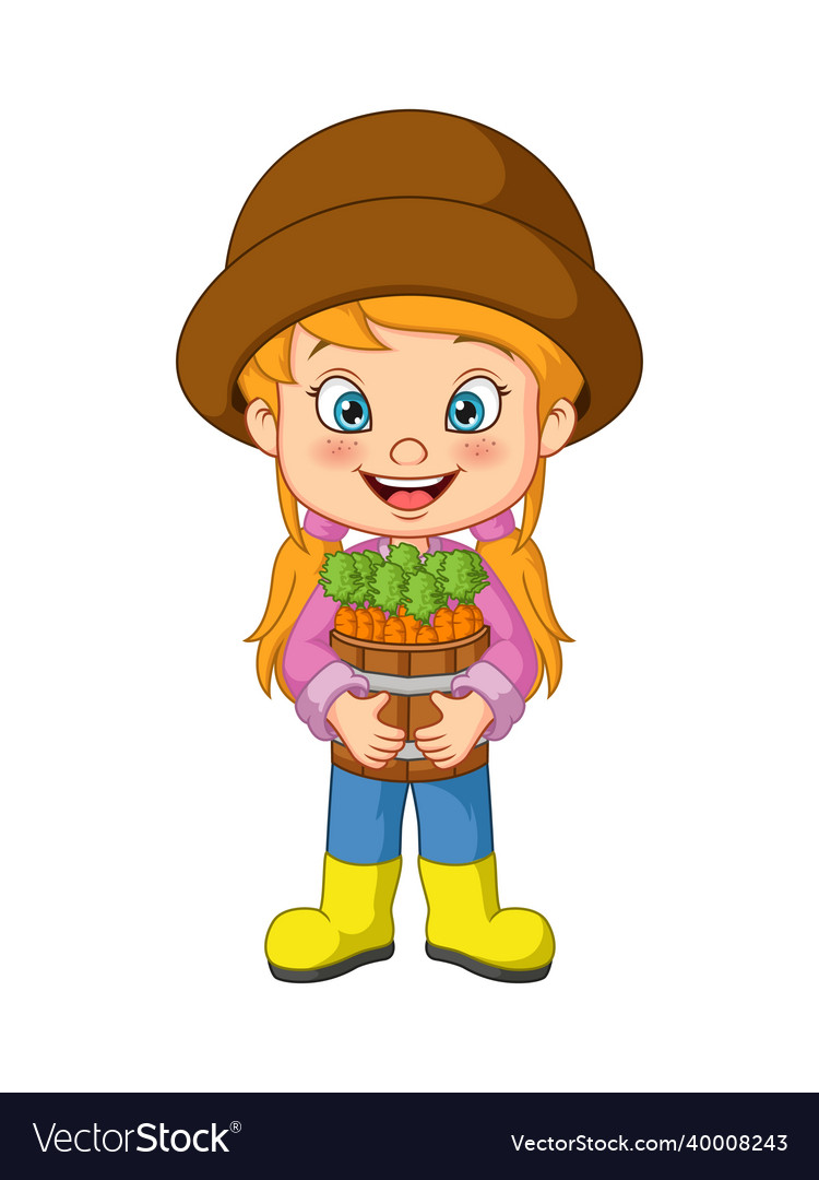 Cute little girl harvesting carrots