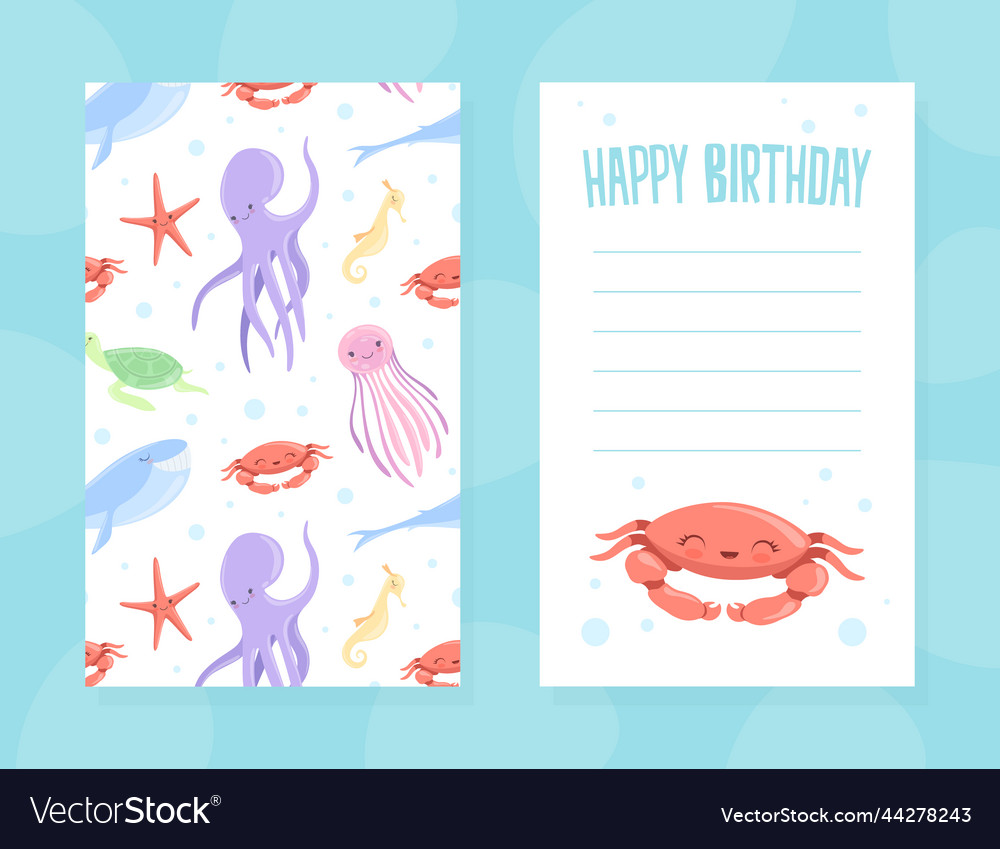 Happy birthday card with cute sea animal