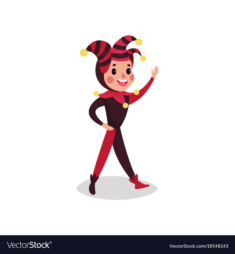 Joker flat cartoon character waving his hand boy