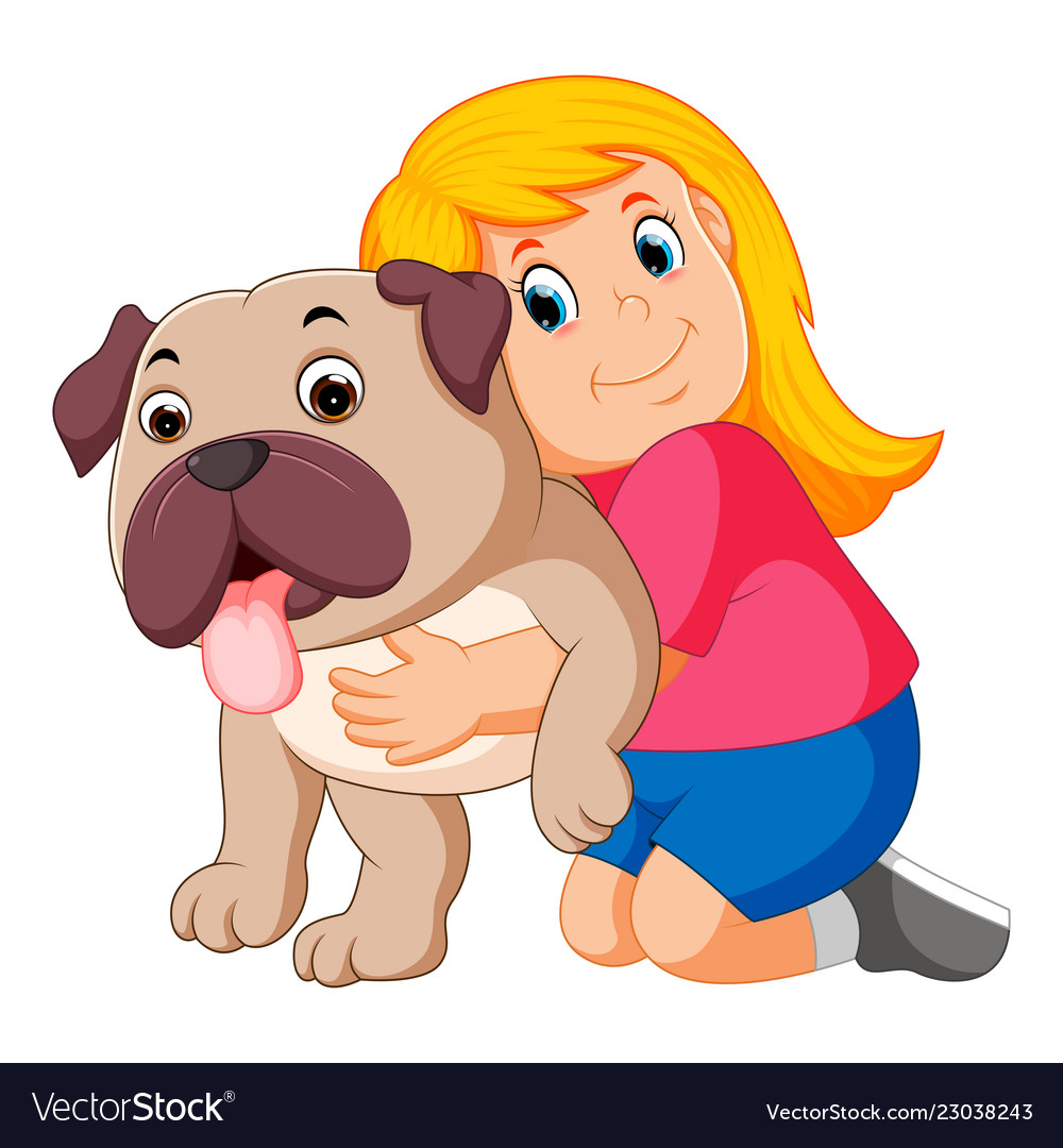 Little girl is hugging dog Royalty Free Vector Image