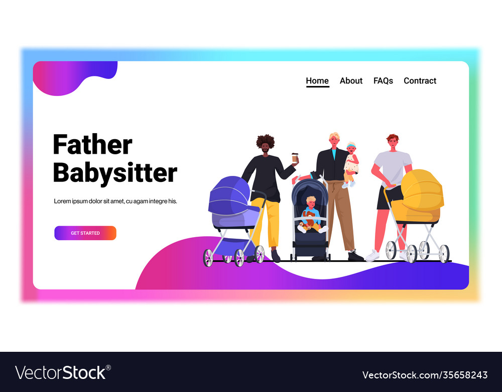 Mix race fathers walking outdoor with newborn Vector Image Mix race fathers walking outdoor with newborn