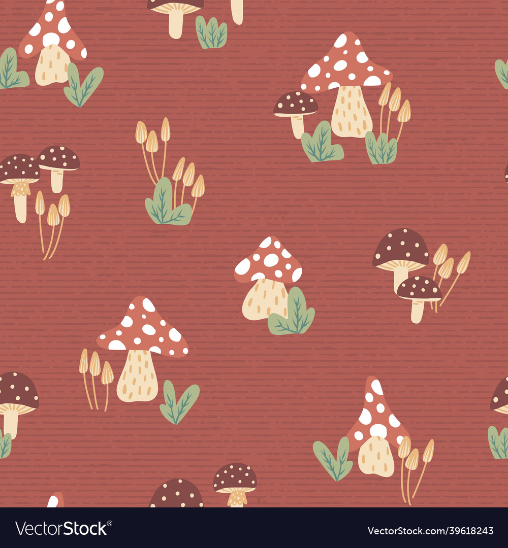 Red mushroom seamless pattern background design vector image Red mushroom seamless pattern background design