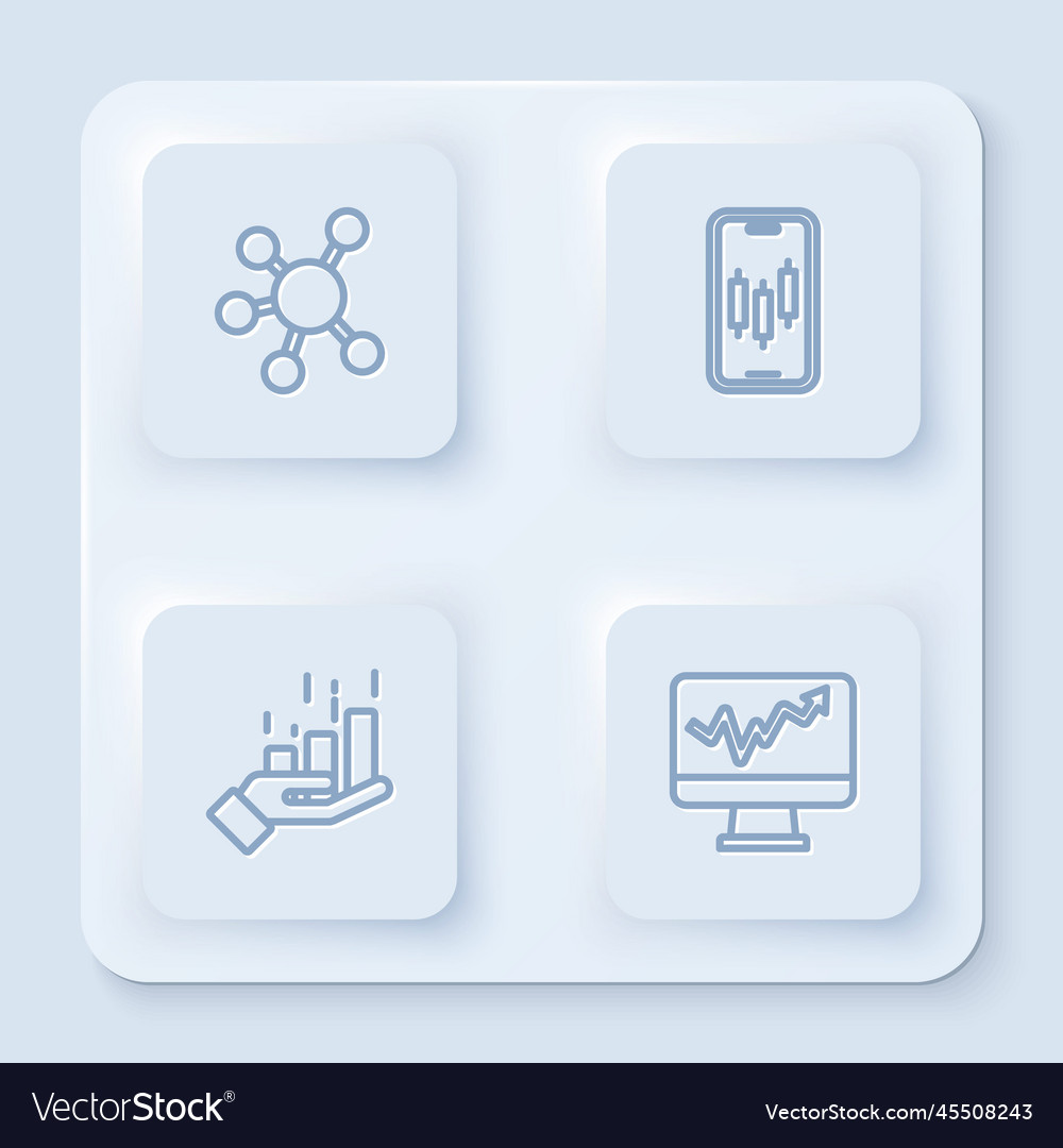 Set line project team base mobile stock trading vector image Set line project team base mobile stock trading