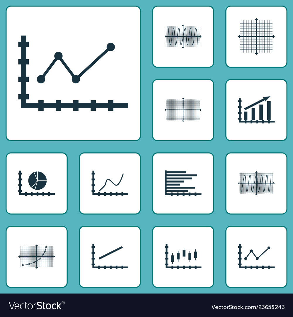 Set of graphs diagrams and statistics icons vector image Set of graphs diagrams and statistics icons