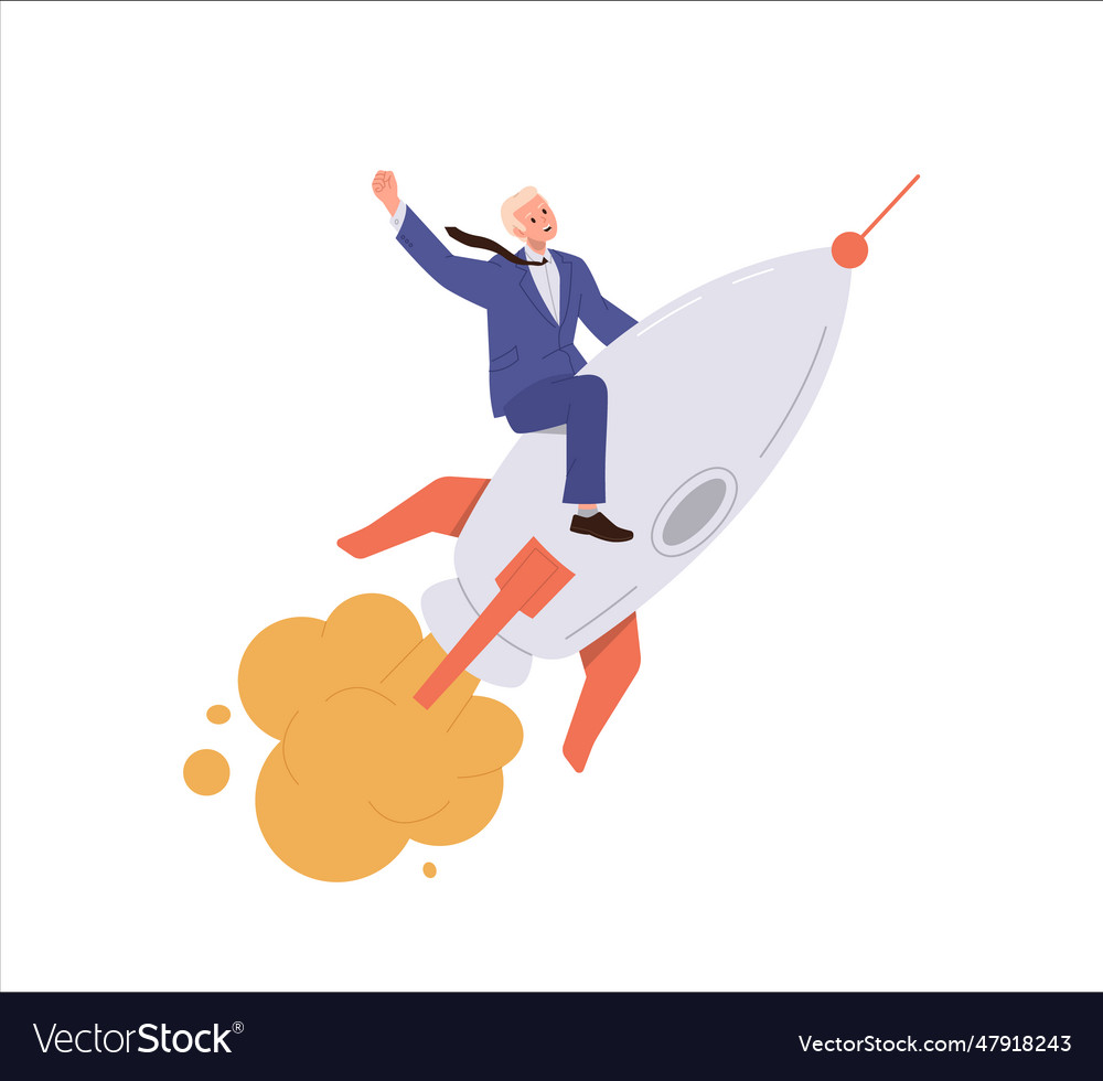 Successful businessman cartoon character flying