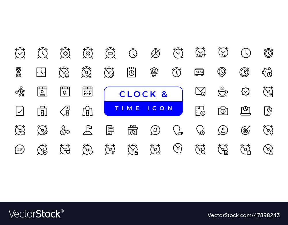 Time and clock calendar timer line icons vector image Time and clock calendar timer line icons