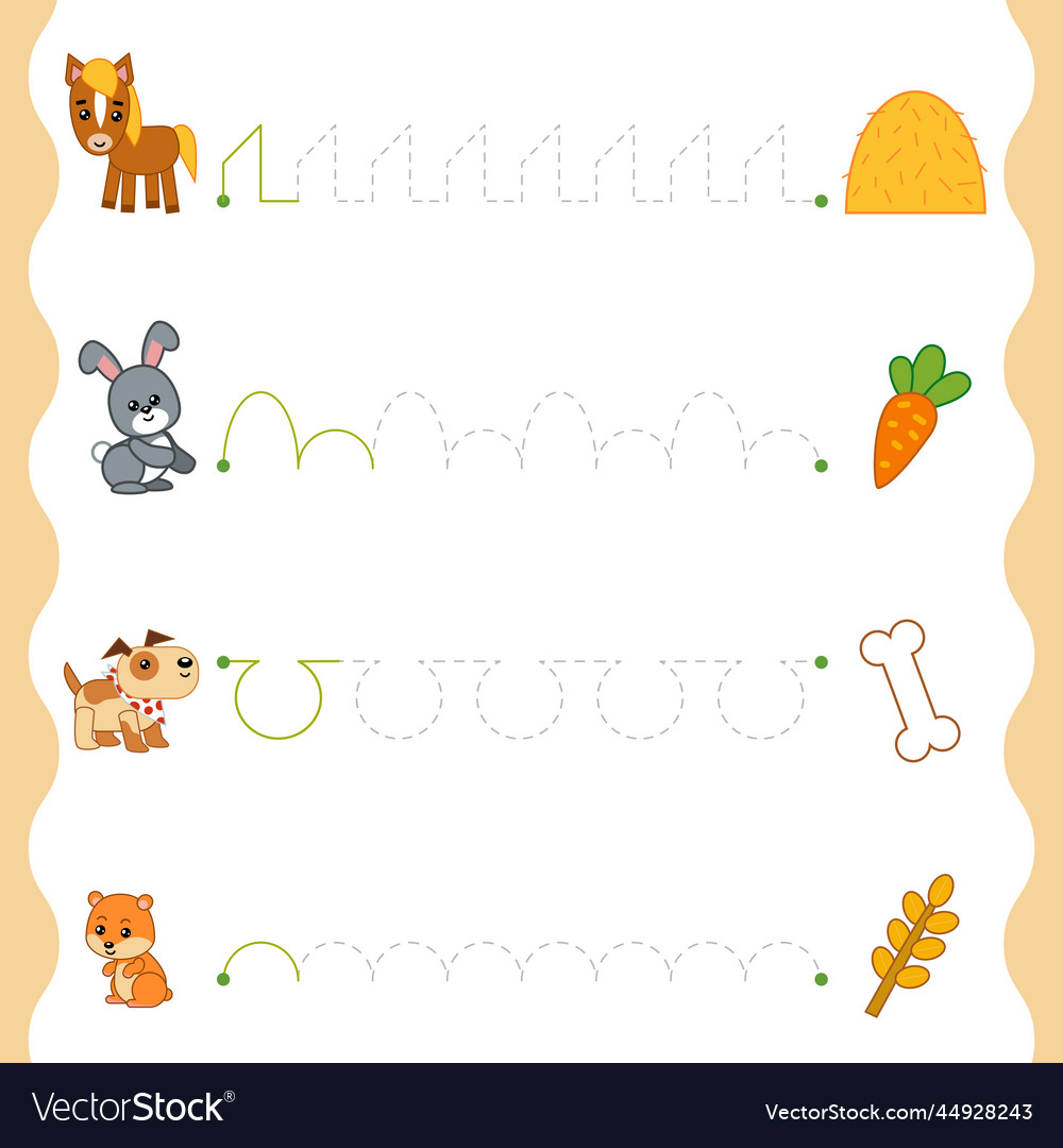 Trace the dotted lines from animals to food Vector Image