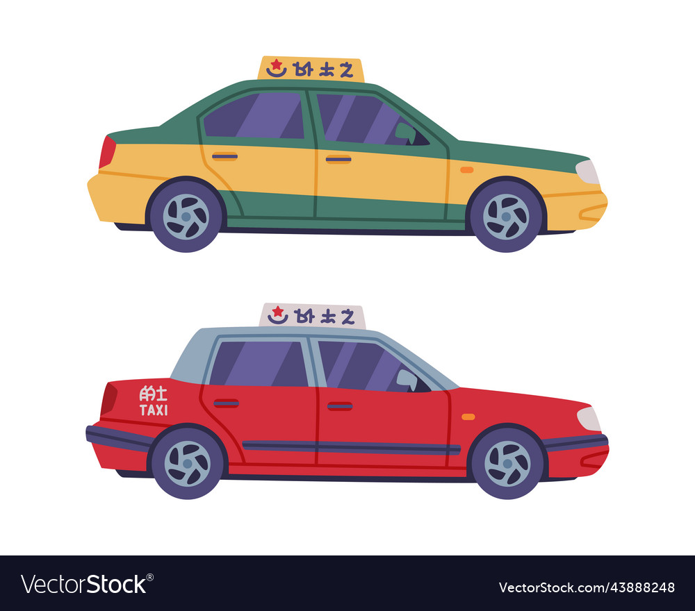 Chinese taxi or cab as vehicle for hire set Vector Image