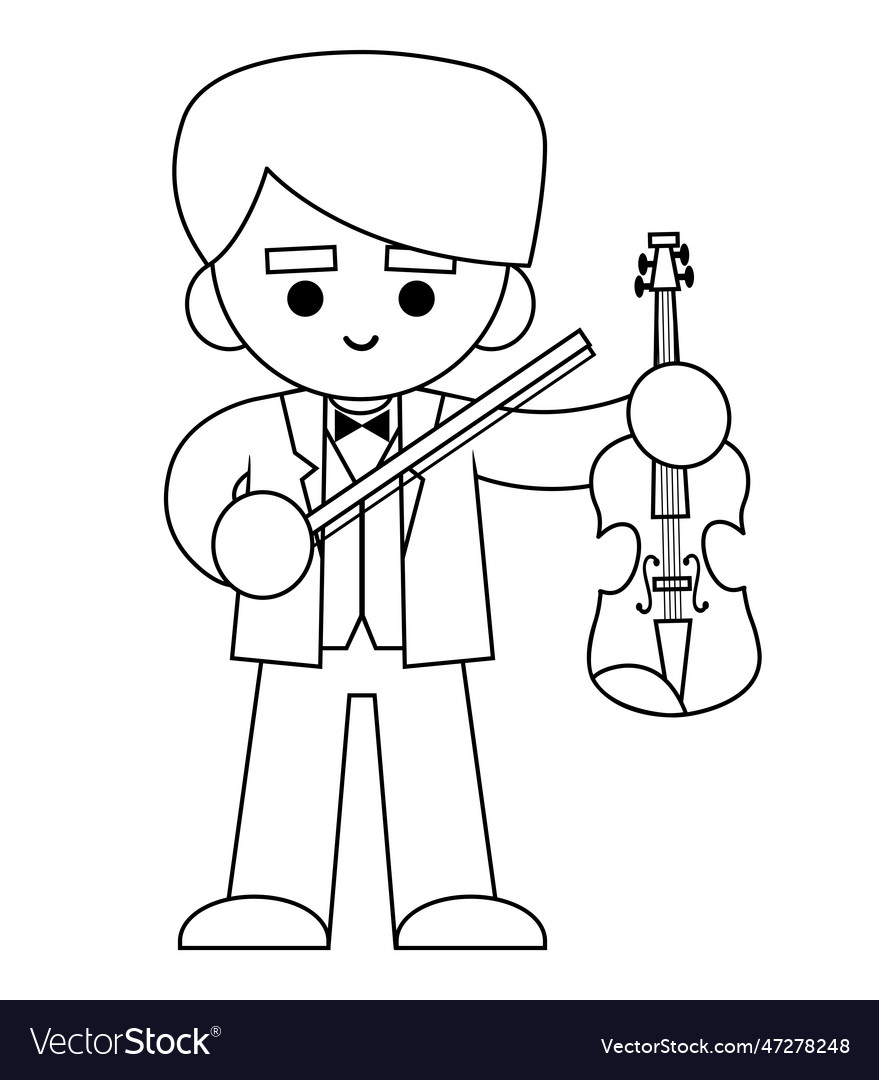 Coloring book musician man and violin Royalty Free Vector