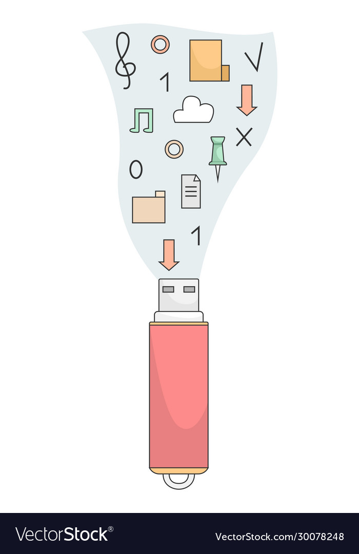 Flat usb flash drive data storage device computer vector image Flat usb flash drive data storage device computer