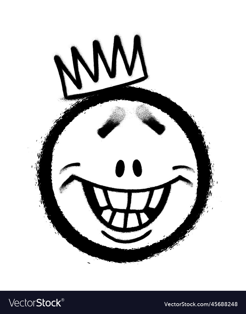 Graffiti emoticon with crown smiling face painted Vector Image