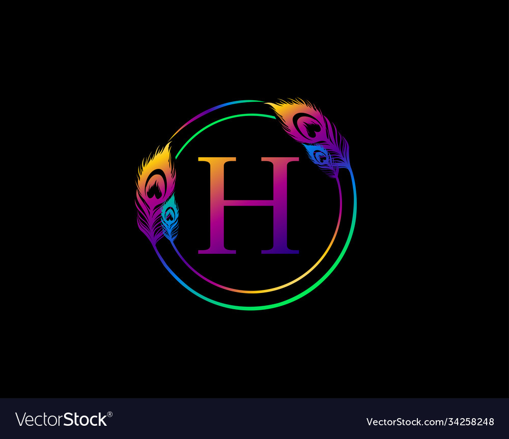 H Letter Decorated With Exotic Peacock Feather Vector Image