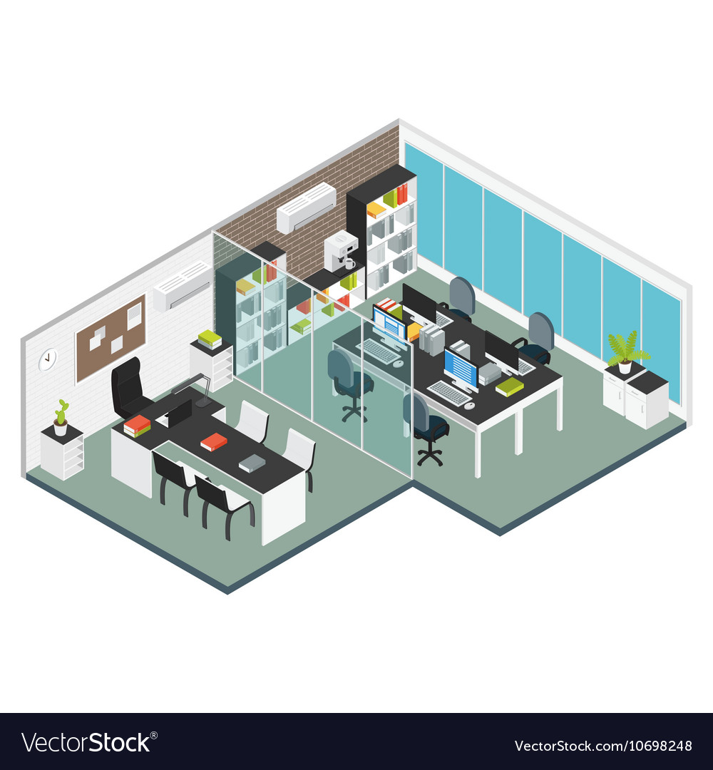 Isometric Interior Office Workplace Royalty Free Vector