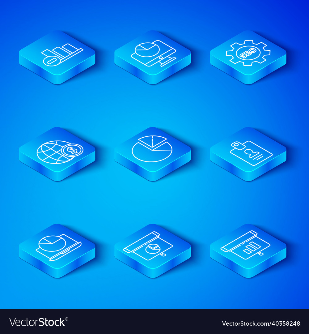 Set line laptop with graph chart pie infographic vector image Set line laptop with graph chart pie infographic