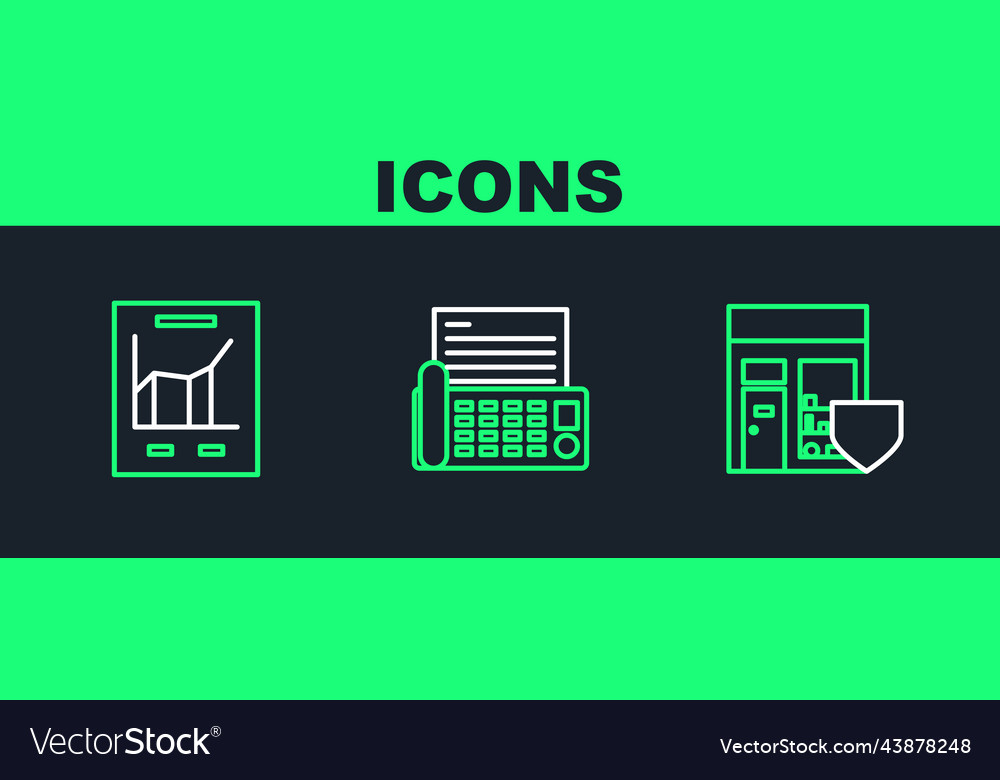 Set line shopping building with shield document Vector Image Set line shopping building with shield document