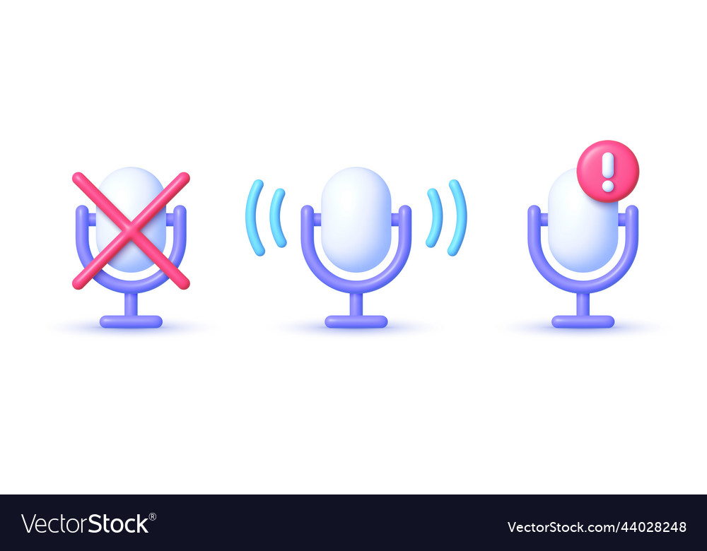 Set of 3d volume control icons mute vector image Set of 3d volume control icons mute