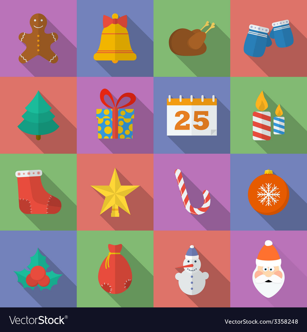 Set of christmas icons flat style