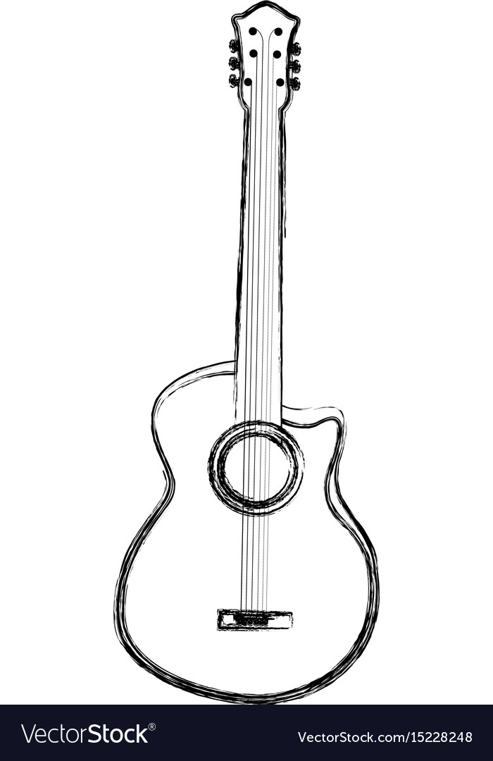 Sketch draw guitar cartoon Royalty Free Vector Image