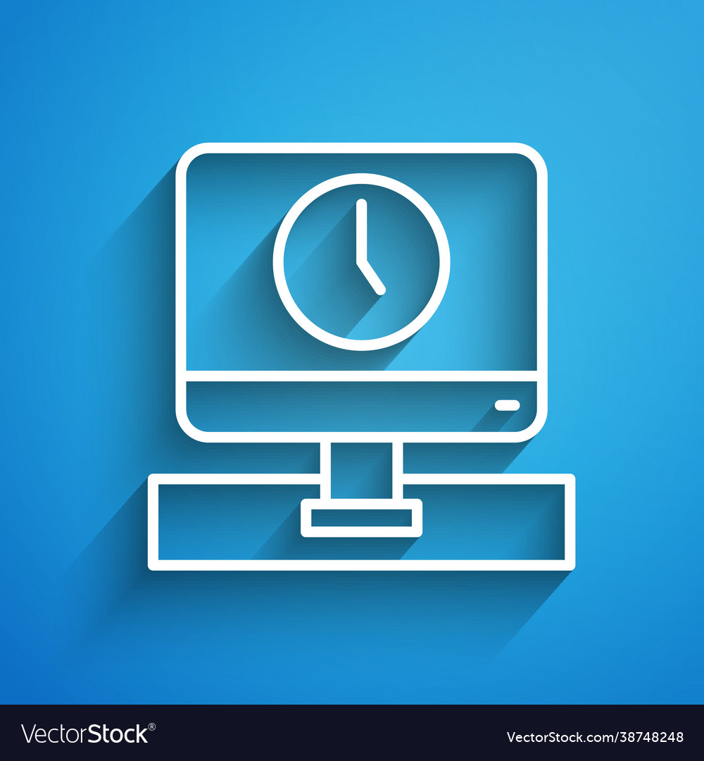 White line computer monitor time icon isolated