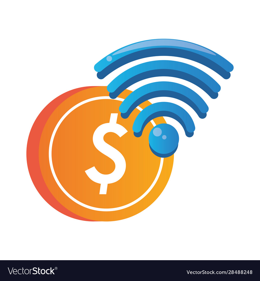 Wifi connection signal with coin vector image Wifi connection signal with coin
