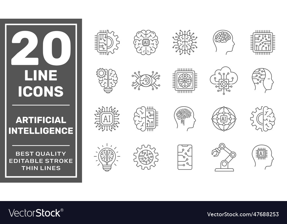 Artificial intelligence line icons set
