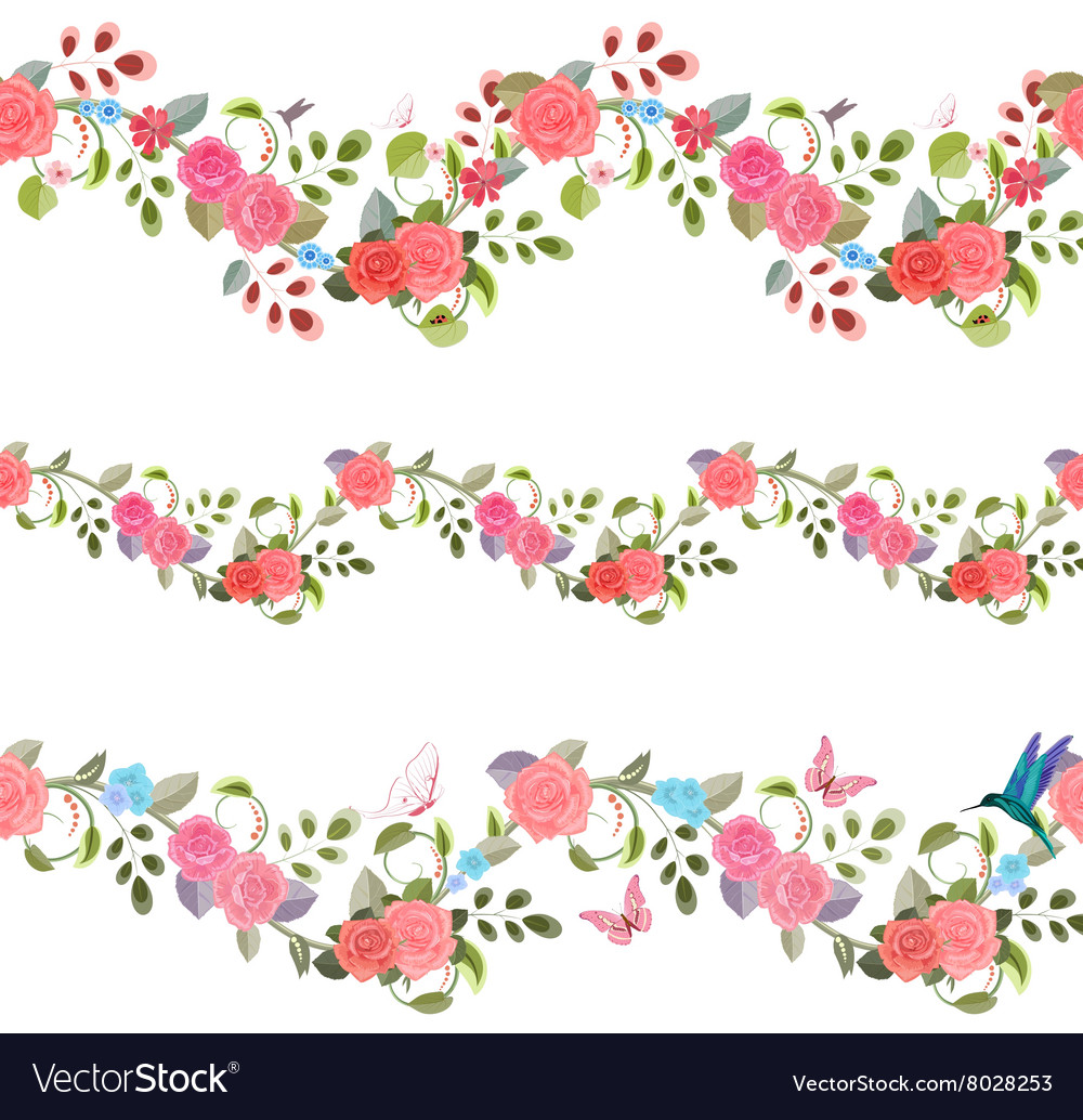 Collection seamless borders with vintage floral