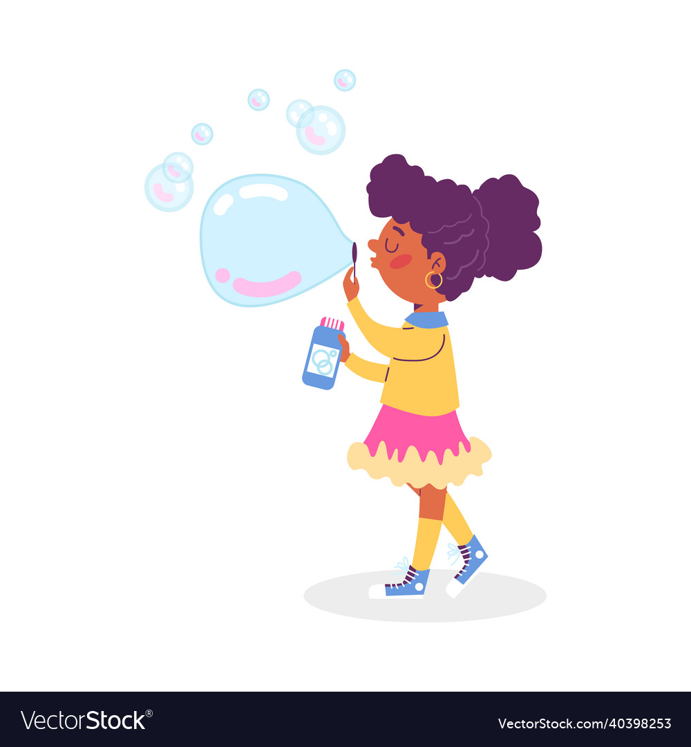 Cute girl having fun playing with soap bubbles Vector Image