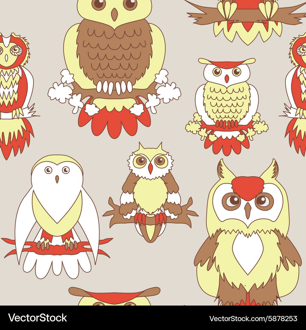 Cute owl seamless pattern Royalty Free Vector Image